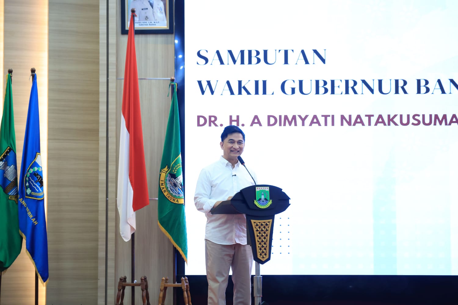 Sambutan Wakil Gubernur (Wagub) Achmad Dimyati Natakusumah di acara pengukuhan Federasi Bisnis Profesional Wanita Indonesia (BPWI) Klub Banten periode 2025–2028